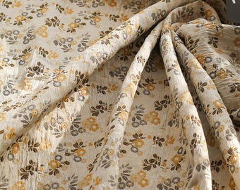 Vintage beige floral jacquard designer  embossed fabric by meter