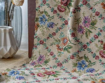 Rhombus beige floral jacquard designer  embossed fabric by meter