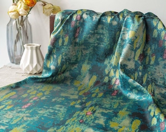 Abstract fashion water-ink floral embossed jacquard designer brocade  fabric by meter