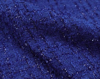 Luxury  blue plaid tweed , jacket making, coat making, dress making sold by half meter