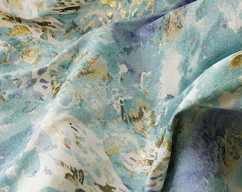 Blue jacquard designer brocade  fabric by meter
