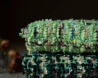 Luxury green tweed , inspired woven material for winter jacket making, coat making, dress making sold by half meter