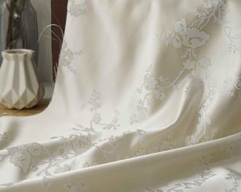 White floral metallic thread embossed jacquard designer brocade  fabric by meter