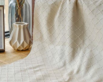 Cream diamond rhombus ribbon embossed jacquard designer brocade  fabric by meter