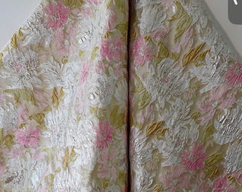 Oil painting pink floral jacquard designer brocade embossed fabric by meter
