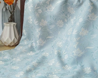 Elegant Pastel blue floral embossed jacquard designer brocade  fabric by meter