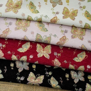 Tecido vintage borboleta fio dourado floral jacquard designer brocado em relevo por metro