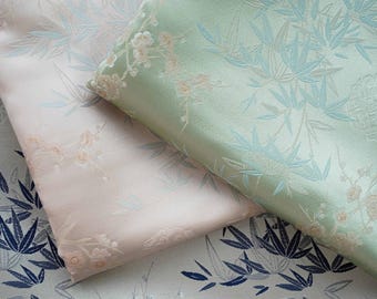 Asian bamboo plum blossom floral embossed jacquard designer brocade  fabric by meter