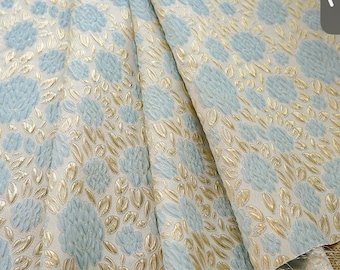 Fashion floral light blue jacquard designer brocade embossed fabric by meter
