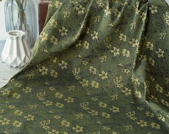 Tela brocada jacquard francesa verde con estampado floral en relieve, por metro, para tapicería, cortinas y sofás.