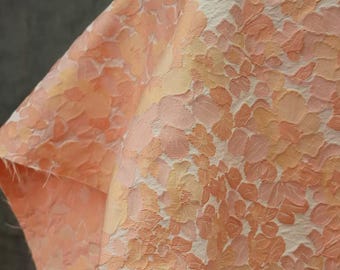 Orange floral jacquard designer brocade embossed fabric by meter
