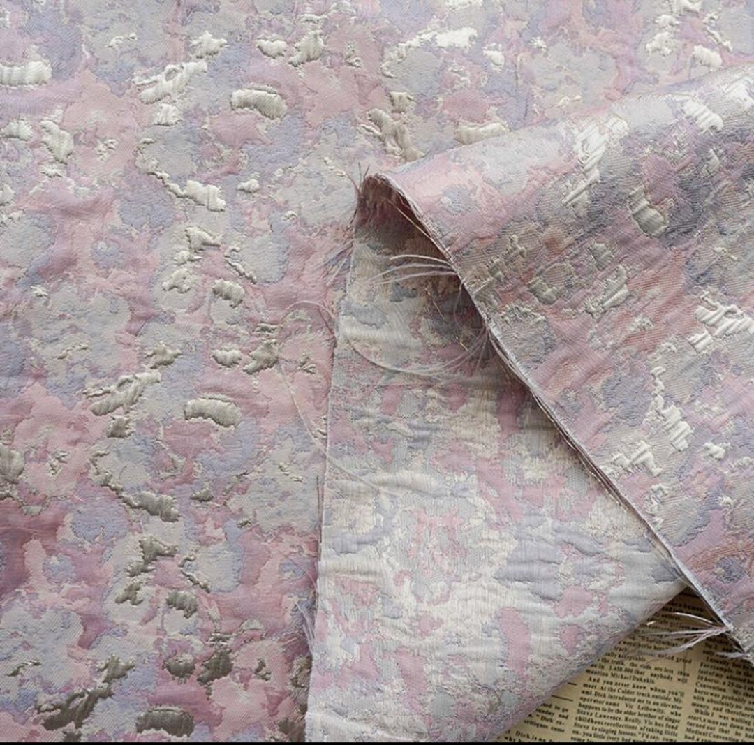 Pink Floral Gold Thread Jacquard Designer Brocade Embossed Fabric by ...