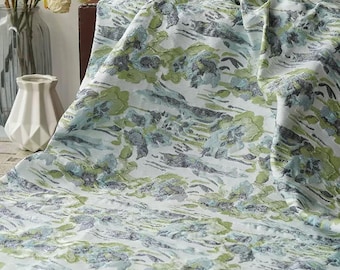 Tela de brocado jacquard con estampado floral azul francés para tapicería de sofá, cojín y cojín por metro.
