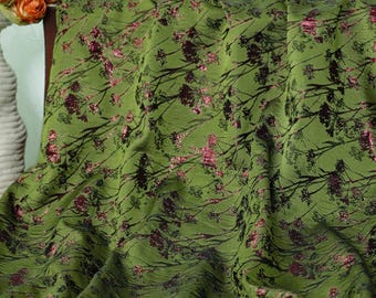 Green floral golden thread embossed jacquard designer brocade  fabric by meter