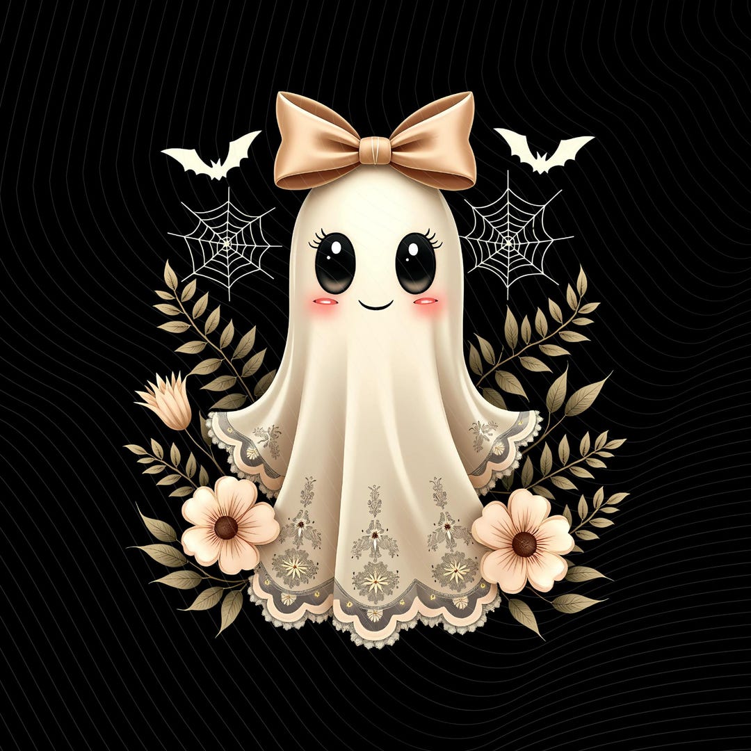 Lace Ghost PNG With Floral Accents – Vintage Halloween Sublimation ...