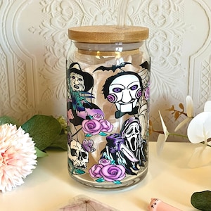 Horror Movie Villains Beer Can Glass Cup: Halloween Iced Coffee Cup
