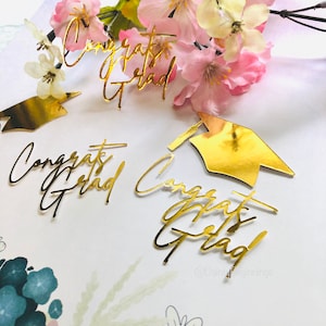 Congrats Grad Cupcake Topper | Class of 2025 Cupcake Charm | Gold Graduation Decor | Glitter Grad Cap