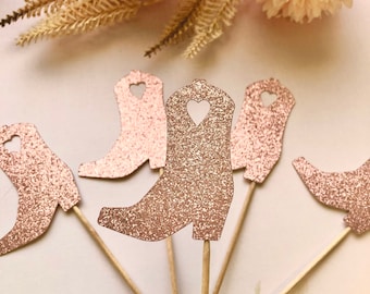 Glitter Cowgirl Boots Cupcake Toppers: Western Party Decor