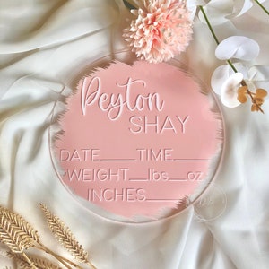 Acrylic Newborn Baby Birth Announcement | Customizable Baby Announcement | Newborn Baby Photo Prop