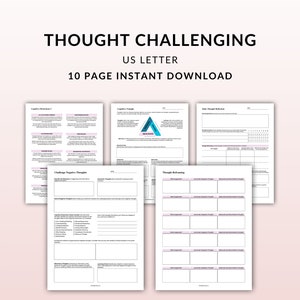Thought Challenging Worksheet, CBT Worksheet, Therapy Tool, Cognitive Distortions, Mental Health Journal, Journal Inserts, Self Help