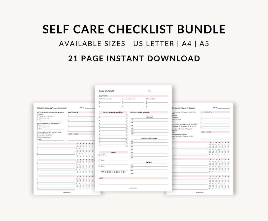Self Care Checklist, Self Care Journal, Mental Health Printable ...