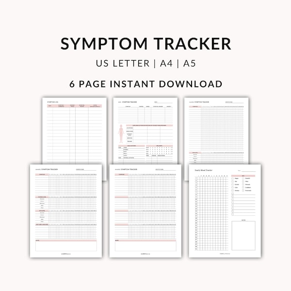 Printable Symptom Tracker Set - Monthly, Weekly, and Daily Symptom Tracking Templates, Health Journal Kit, Instant Download, Planner Inserts