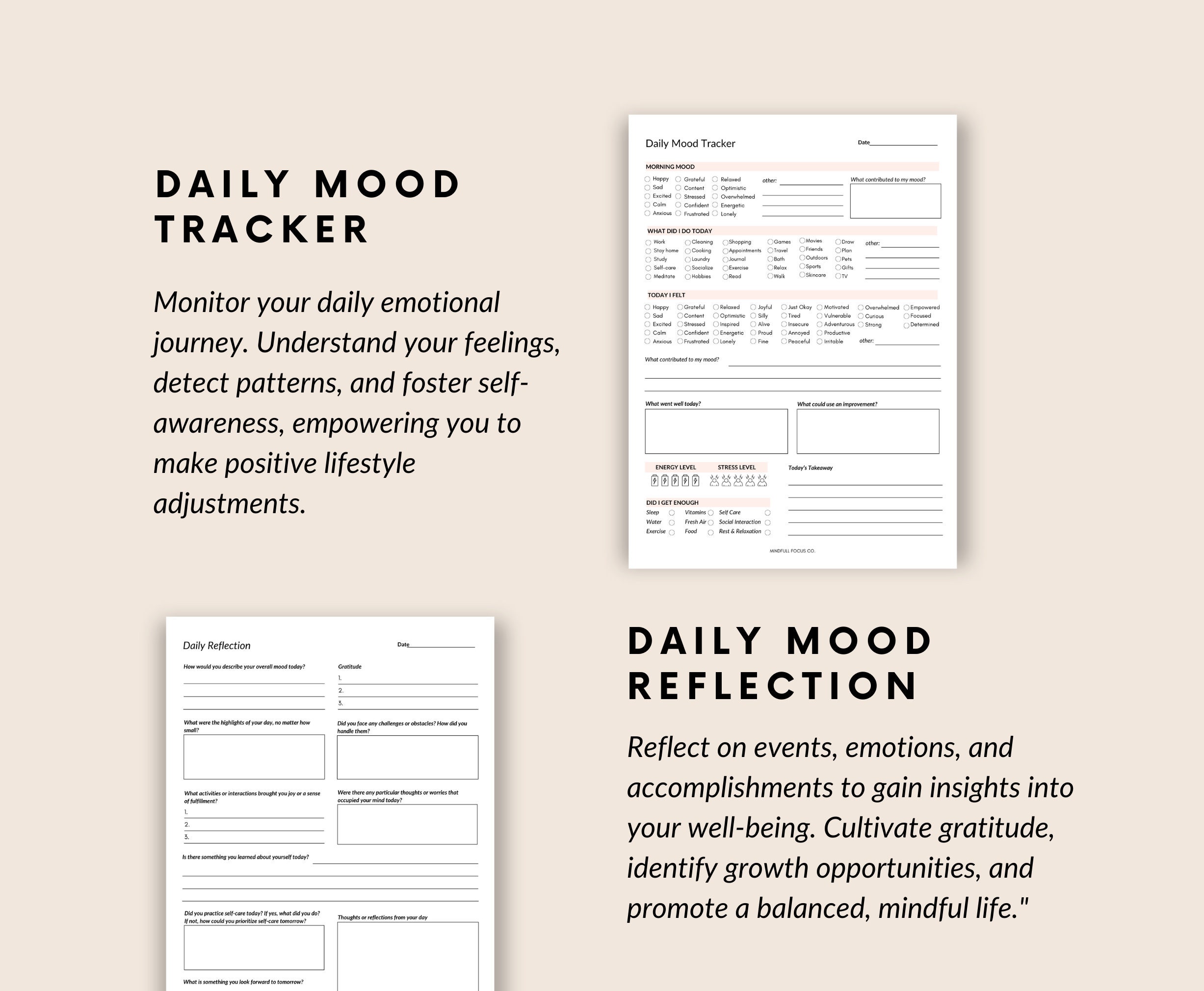 Mood Tracker Printable, Mood Tracker Journal, Daily Mood Tracker ...