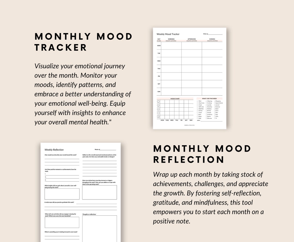 Mood Tracker Printable, Mood Tracker Journal, Daily Mood Tracker ...