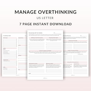 Overthinking Worksheets, Mental Health Worksheets, Self Help, Therapy Tool, Emotional Regulation, Worry Journal, Printable Worksheets