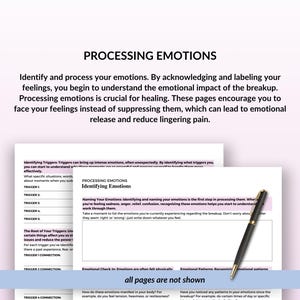 May include: A printable worksheet titled "Processing Emotions" with instructions on how to identify and process emotions. The worksheet includes sections for identifying triggers, naming emotions, and emotional check-ins.