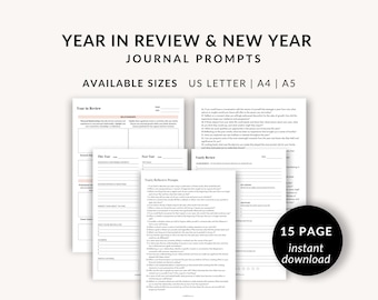 Yearly Review, End of Year Reflection, New Year Resolution, Reflection Journal, Journal Prompts, Planner Inserts, Goal Planner