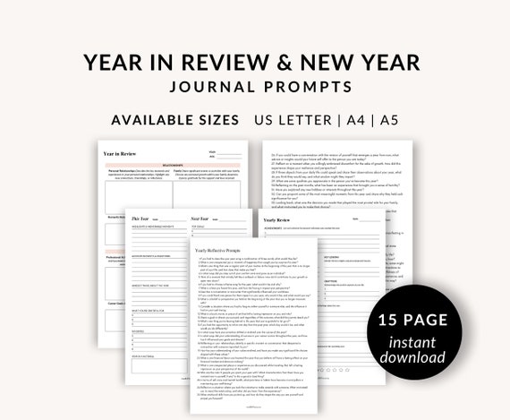 Yearly Review, End of Year Reflection, New Year Resolution, Yearly Reflection, Journal Prompts, Journal Pages