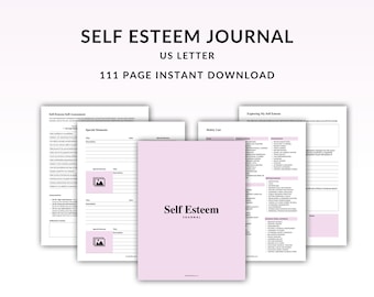 Può includere: Un diario di autostima rosa e bianco con il titolo "Self Esteem Journal" in nero. Il diario ha 111 pagine ed è un download istantaneo. Il diario include suggerimenti per l'introspezione, l'impostazione degli obiettivi e l'esplorazione dell'autostima.