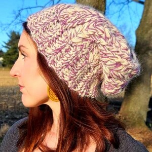 100% Wool-Angora Rabbit Fuzzy Chunky Slouchy Knit Hat Crochet Beanie Handmade Boho
