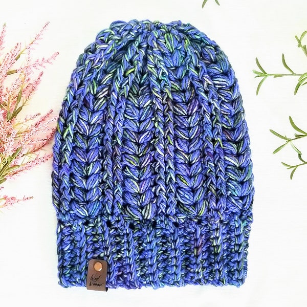 100% Wool Chunky Slouchy Knit Hat Crochet Beanie Merino Handmade Boho