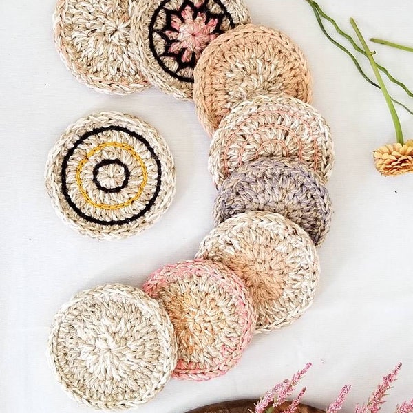 Ecofriendly Woven Coasters Boho Sustainable Recycled Cotton Crochet | Peachy Options