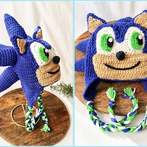 100% Merino Wool Sonic Hedgehog Inspired Child&#39;s Kid&#39;s Hat Knit Crochet Beanie Handmade