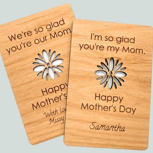Carte/souvenir en bois pour la fête des mères - I'm So Glad You're My Mom/We're So Glad You're Our Mom