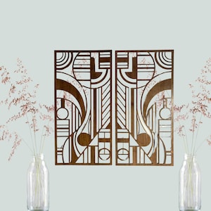 Mid-Century Modern Geometric Wood Wall Art, Boho Style, Set of 2 Panels