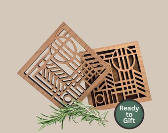 Mid-Century Modern Wood Coasters, Art Deco Style, Set of Four, 3 Finishes