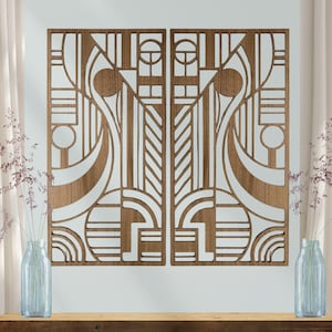 Geometric Wood Wall Art Set | Frank Lloyd Wright Inspired, Mid-Century Modern, 2 Panels