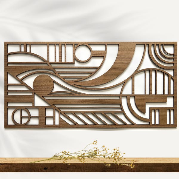 Mid-Century Modern Geometric Wood Wall Art | Frank Lloyd Wright-Inspired