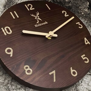 Holzwerk WINTERBERG moderne Holz Wanduhr, lautlos, geräuschlos, leise, Massive Wand Holzuhr ohne Tick Geräusche, dunkel braun, beige, seitlich liegend
