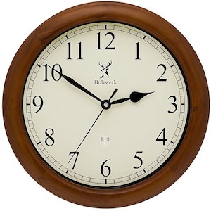 Holzwerk TRIBERG (FUNK) Holz Wanduhr aus massivholz, 35 cm Ø Funkwanduhr analog mit großen Ziffern, nahezu lautloses Uhrwerk, braun, beige