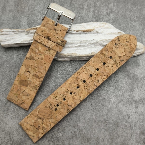 Holzwerk KORK (L) large cork & leather watch replacement strap, beige