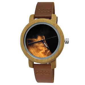 Holzwerk GARBSEN small ladies wooden watch with leather strap, modern ladies watch, fashionable wooden watch, epoxy resin wristwatch in brown, black, beige