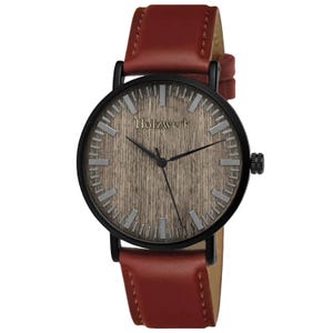 Holzwerk HAGEN women&#39;s and men&#39;s leather and stainless steel wooden bracelet watch, women&#39;s watch, men&#39;s watch, 4 cm flat wristwatch in brown, black, gray