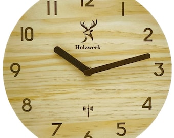 Holzwerk WEILBURG (RADIOGESTUURD) Houten wandklok, moderne design wandklok met radiogestuurde bediening, 25 cm Ø, vrijwel geruisloos uurwerk, analoog met cijfers in beige en bruin.
