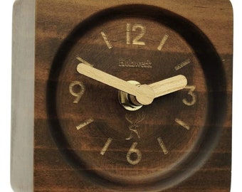 Holzwerk AURICH horloge de table rétro design en bois, horloge de table à quartz vintage analogique silencieuse sans bruit de tic-tac, horloge en bois carrée en marron, beige