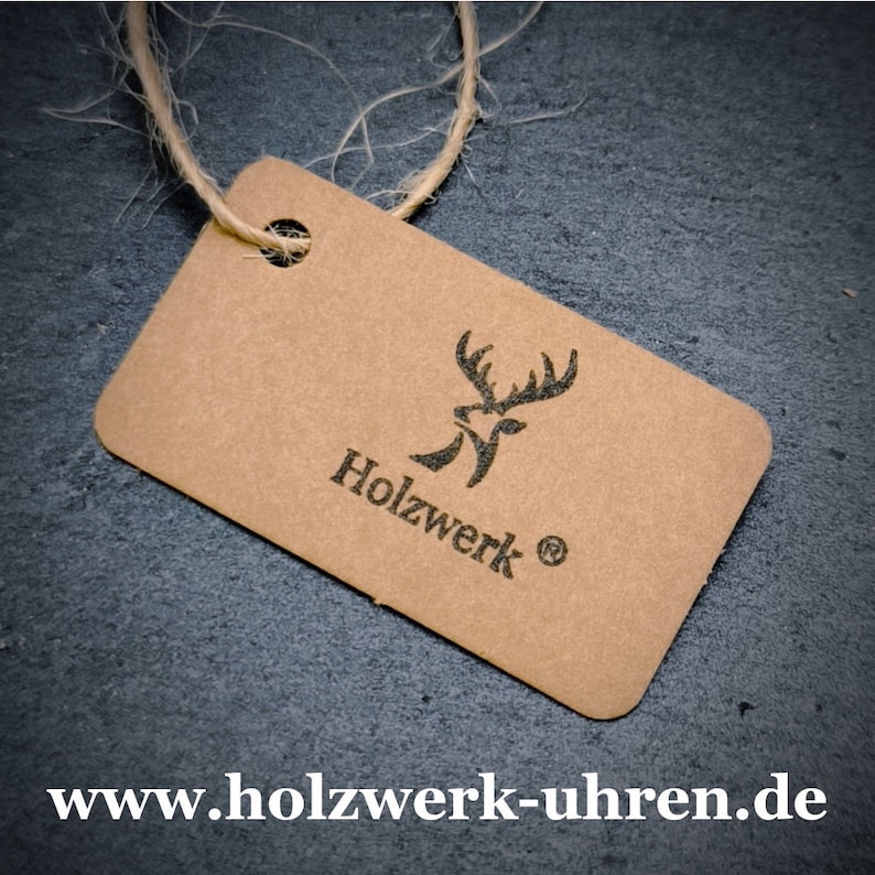 Holzwerk WINTERBERG moderne Holz Wanduhr, lautlos, geräuschlos, leise, Massive Wand Holzuhr ohne Tick Geräusche, dunkel braun, beige, Etikett